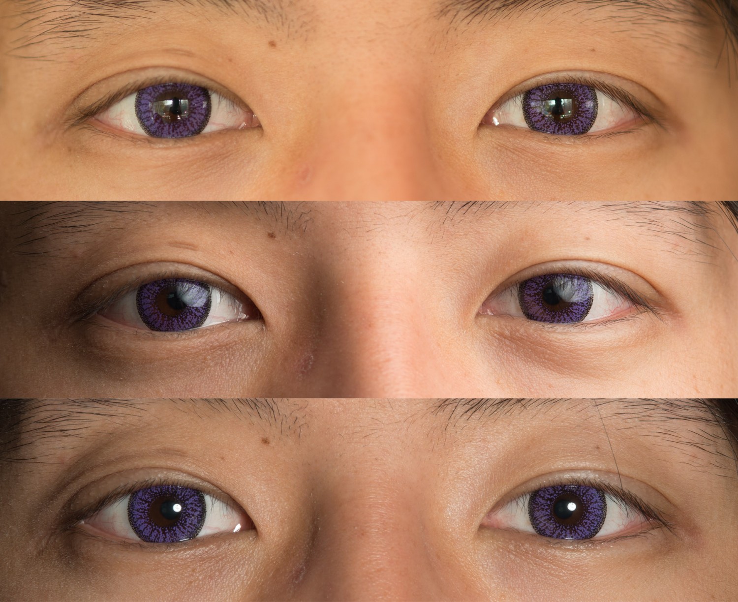 Purple contacts dark eyes